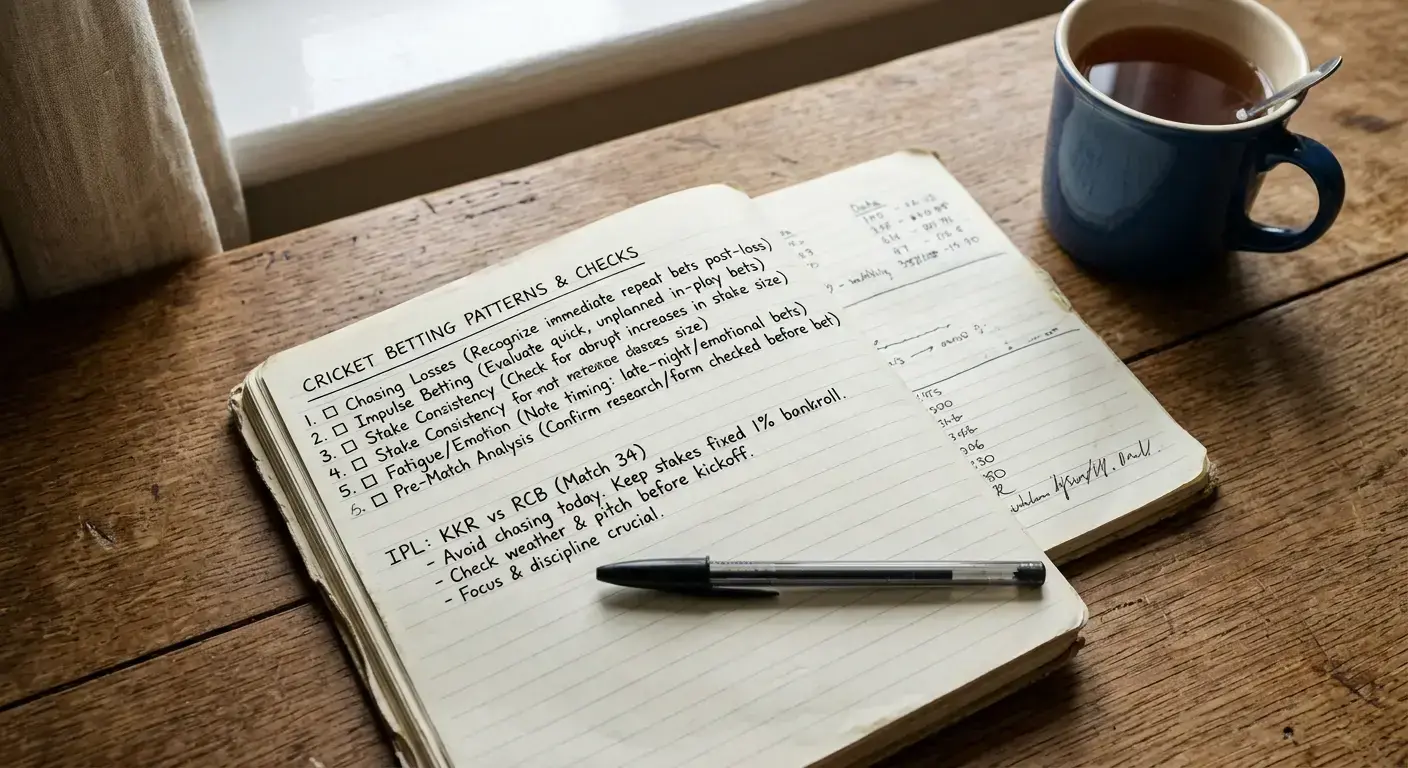 Notebook with short reflective bullets on betting behaviour patterns worth noticing