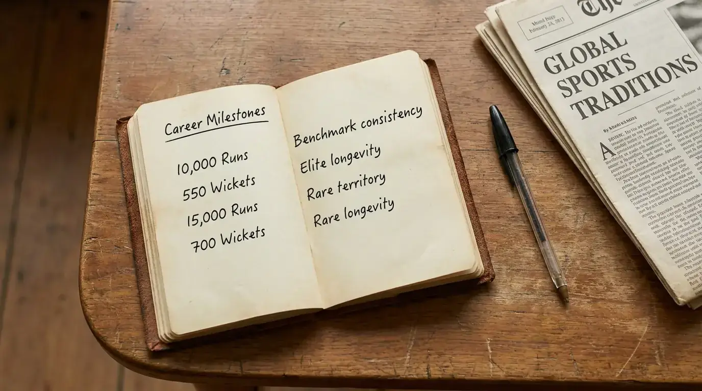 Notebook listing career milestones and statistical thresholds for cricket player prop markets