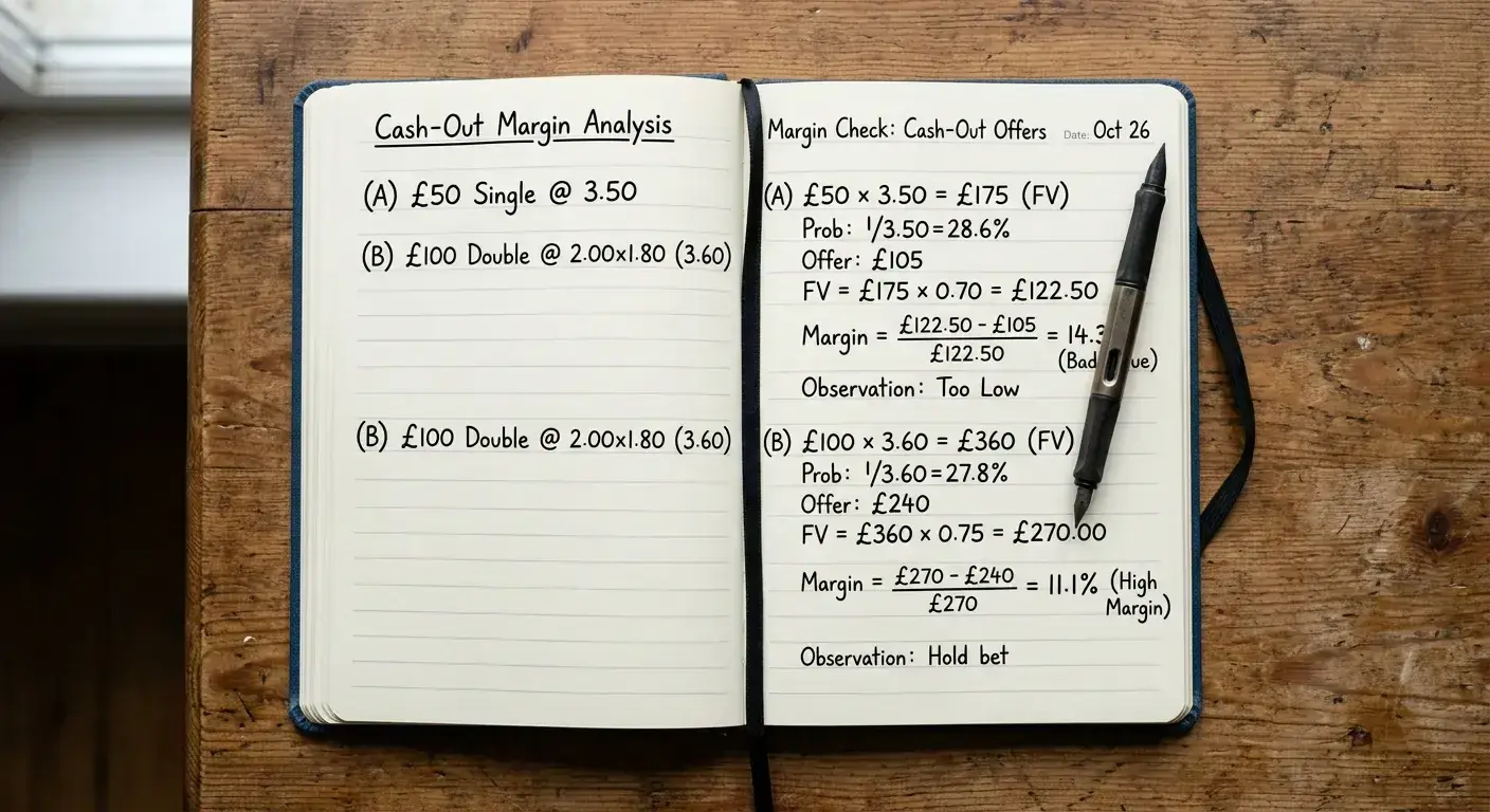 Editorial notebook showing margin maths for when cash-out offers poor value