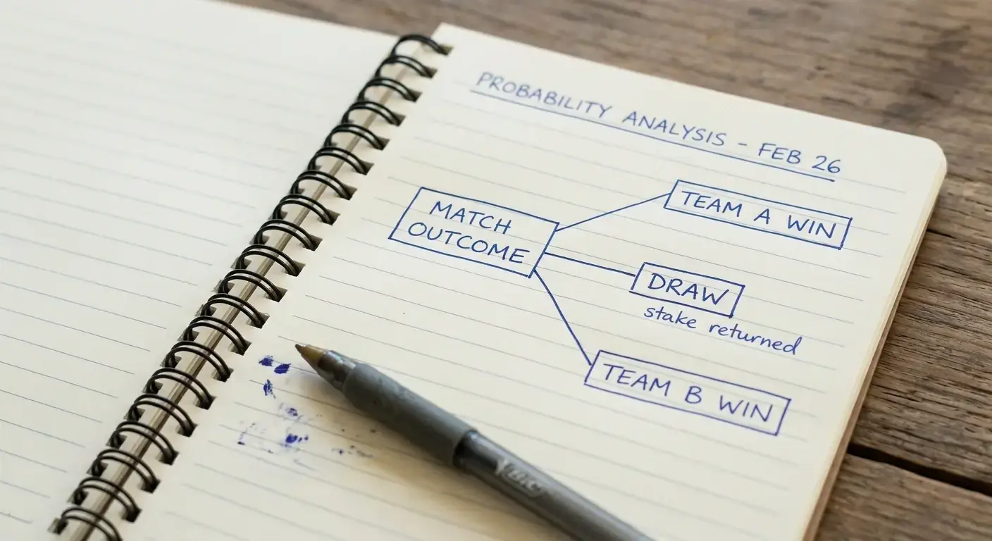 Hand-drawn diagram explaining how draw no bet returns stake on a Test cricket draw