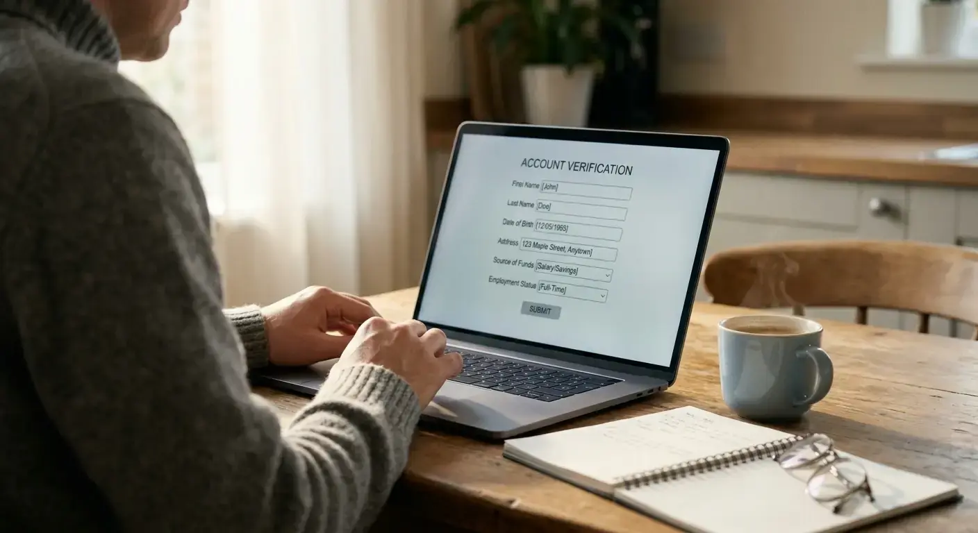 Person reviewing account verification screen on a laptop at home