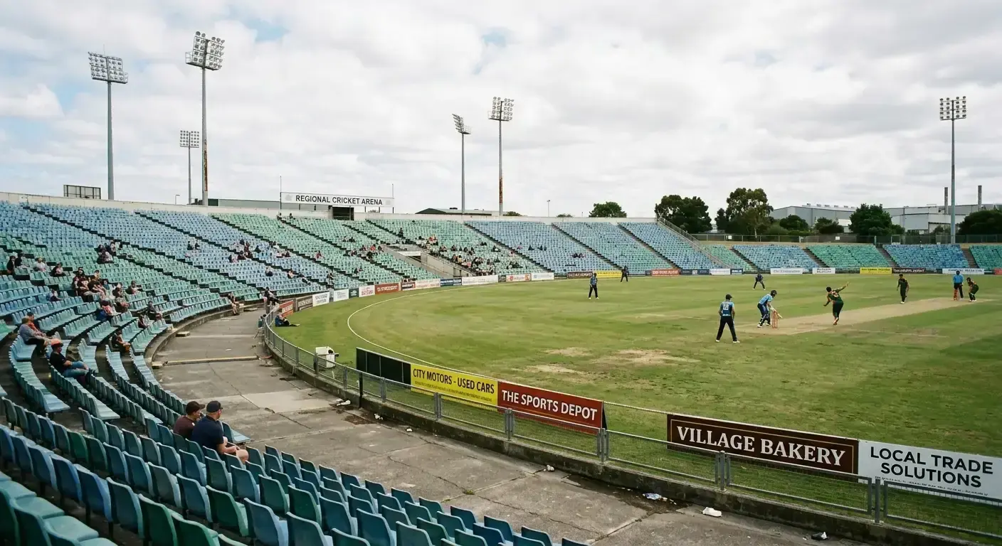 Lower-tier franchise T20 cricket league match in a half-empty stadium