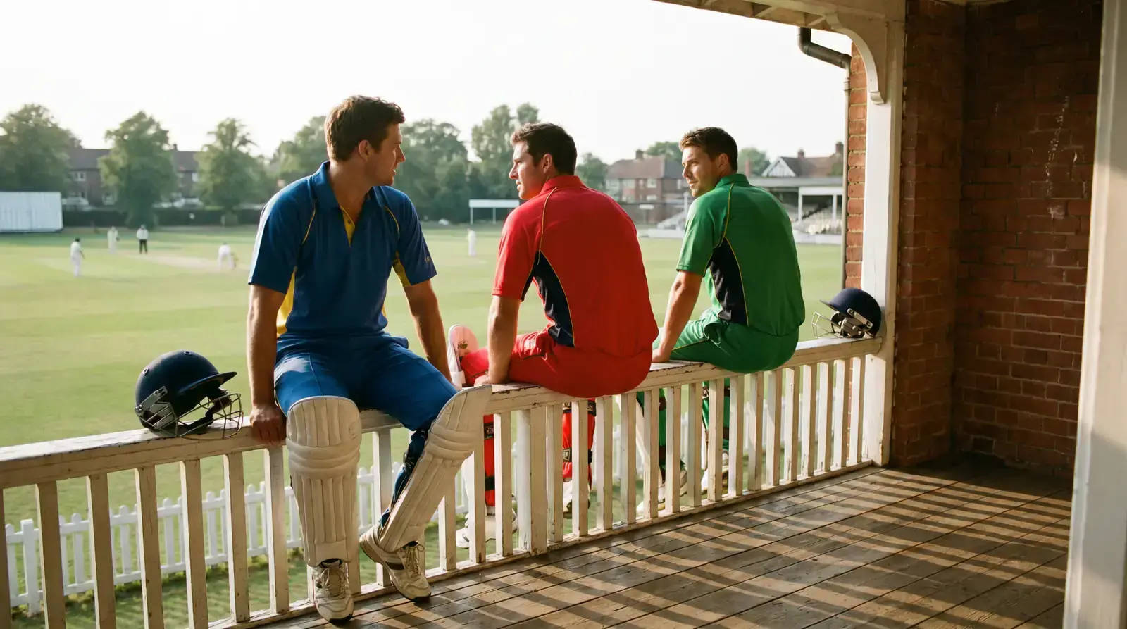 ODI batters waiting on the pavilion balcony in pads ahead of their innings