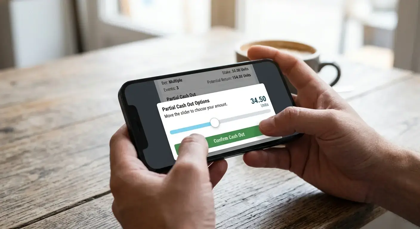 Partial cash-out slider shown on a generic UK cricket bet slip on a phone