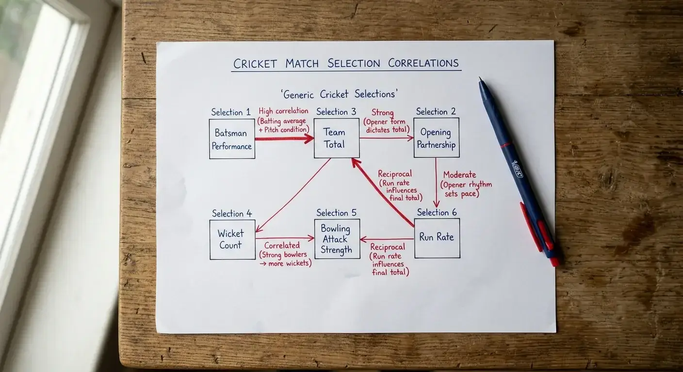 Diagram of correlated accumulator legs across one tournament with arrows linking them