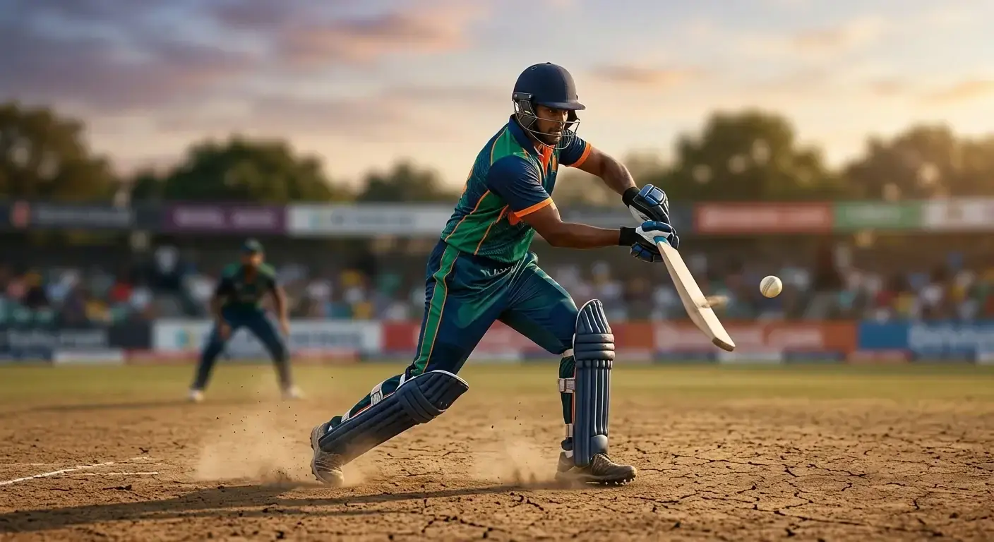Overseas style T20 batter in colourful county kit hitting through the off side