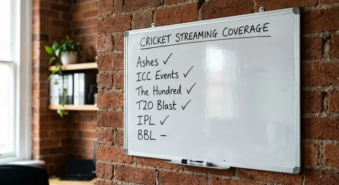 Editorial whiteboard listing tournaments with notes on which UK betting sites stream each